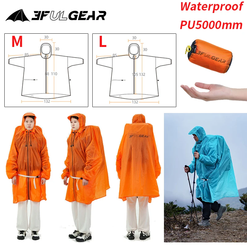 3F UL GEAR Zipper Raincoat 15D - Camping Rain Poncho ulasan dan harga