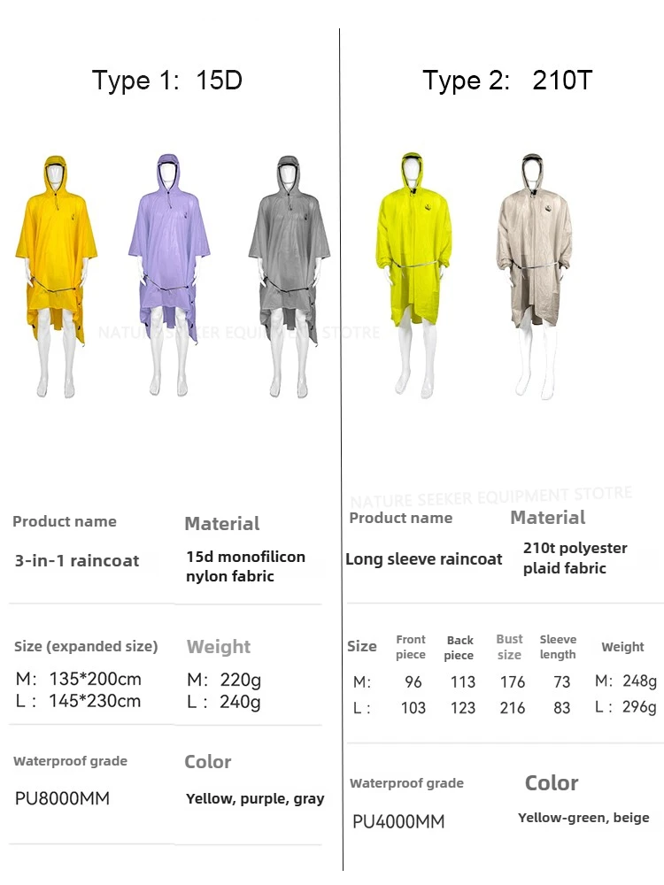 15D/210T Raincoat Waterproof R - Camping Rain Poncho ulasan dan harga